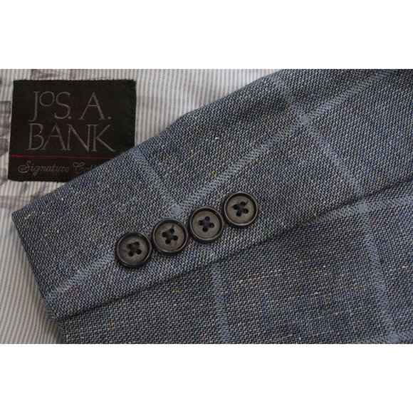 Jos A Bank Signature Collection Tailored Silk Linen Blue Plaid Sport Coat 42